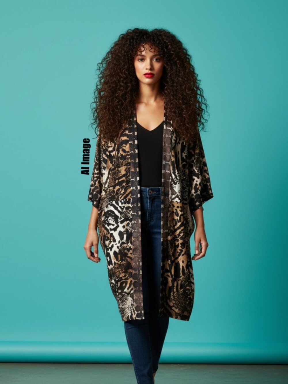 Cativa Animal Print Burnout Kimono Cardigan Size S